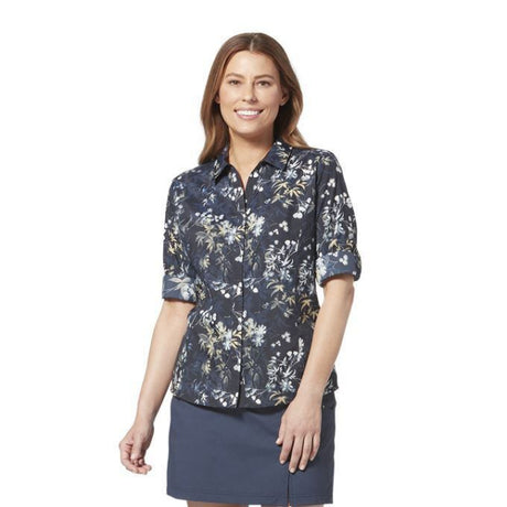 Royal Robbins Women's Expedition II Print 3/4 Sleeve Navy Zephyr Pt