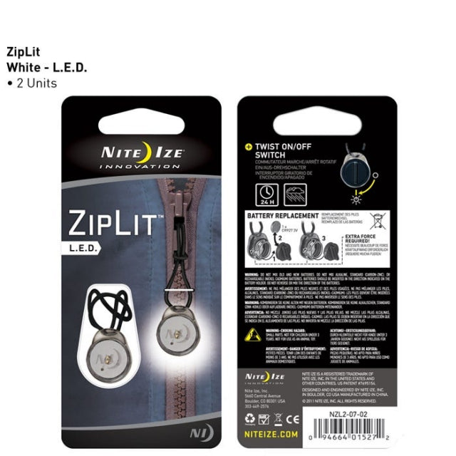 Nite Ize ZipLit LED Zipper Pull - 2 Pack - White