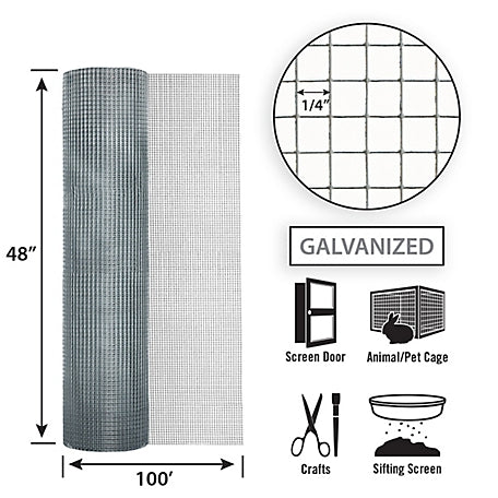 Garden Zone 48in x 100ft Galvanized Hardware Cloth with 1/4in Openings