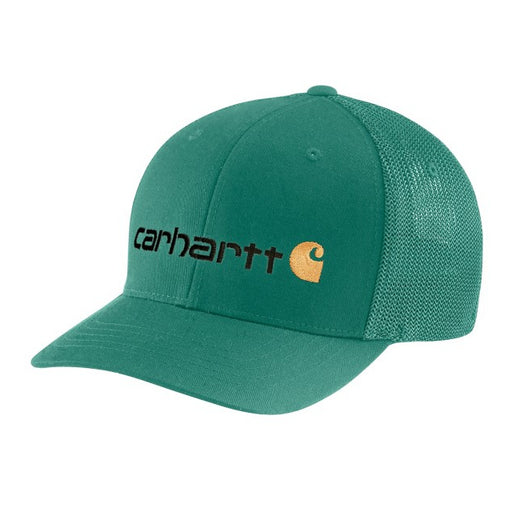 Carhartt Men's Rugged Flex Twill Mesh Back Logo Graphic Flexfit Hat Green