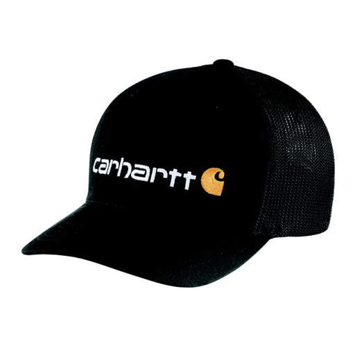 Carhartt Men's Rugged Flex Twill Mesh Back Logo Graphic Flexfit Hat Black