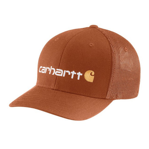 Carhartt Men's Rugged Flex Twill Mesh Back Logo Graphic Flexfit Hat Orange