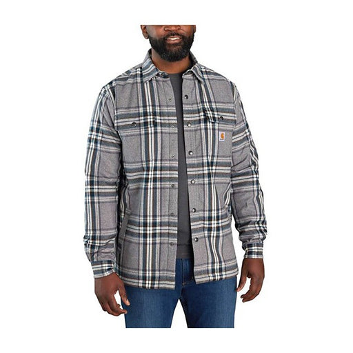 Carhartt Men's Relaxed Fit Flannel Sherpa-Lined Snap-Front Shirt Grey