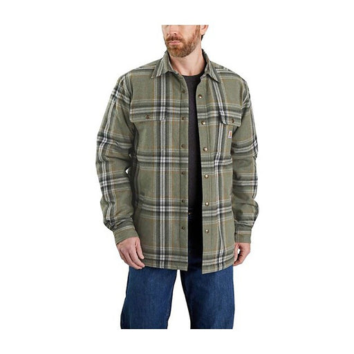Carhartt Men's Relaxed Fit Flannel Sherpa-Lined Snap-Front Shirt Green