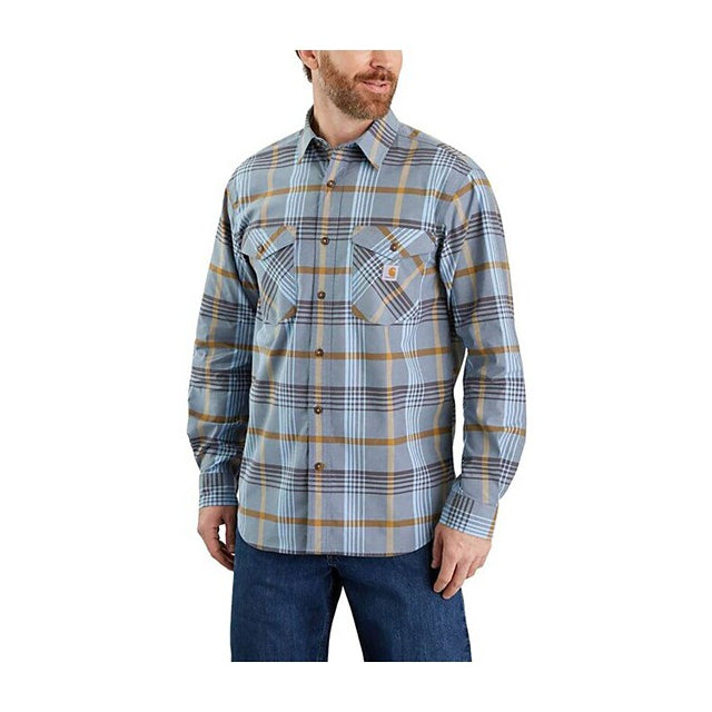 Carhartt Men's Rugged Flex Relaxed Fit Lightweight Plaid Long Sleeve Shirt Blue