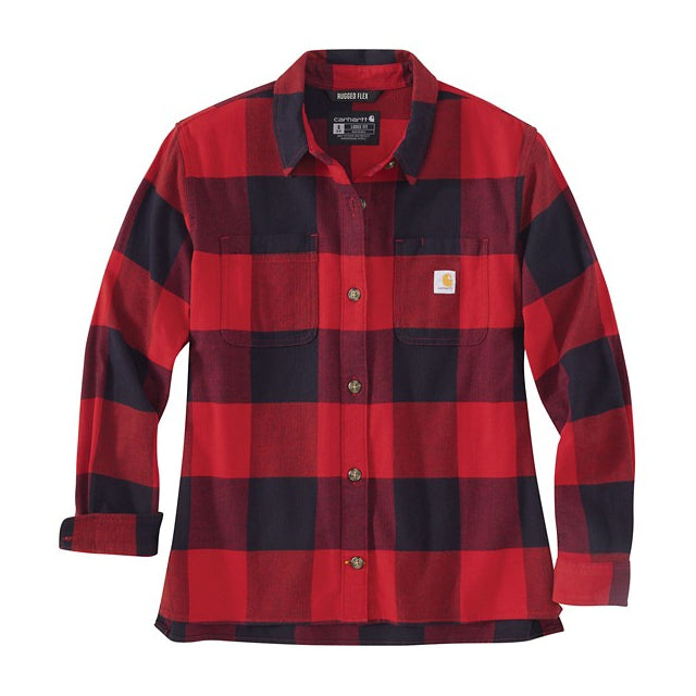 Carhartt Women's Rugged Flex Loose Fit Midweight Flannel Long-sleeve Plaid Shirt R64 chili pepper