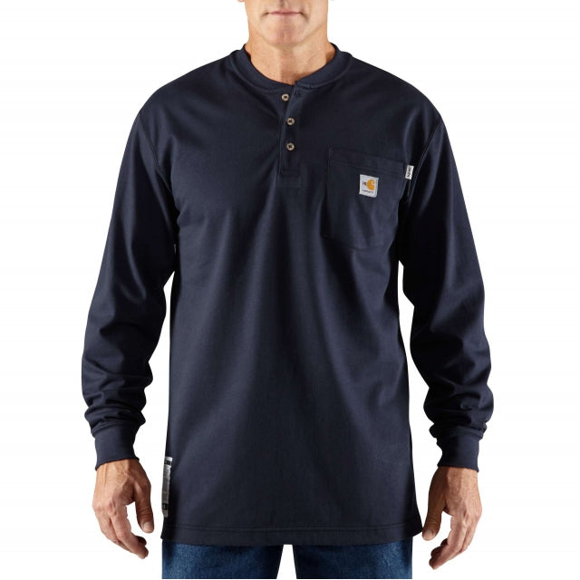 Carhartt Men's Flame-Resistant Frc Loose Fit Medium Weight Long-Sleeved Pocket Henley TSht Dark Navy