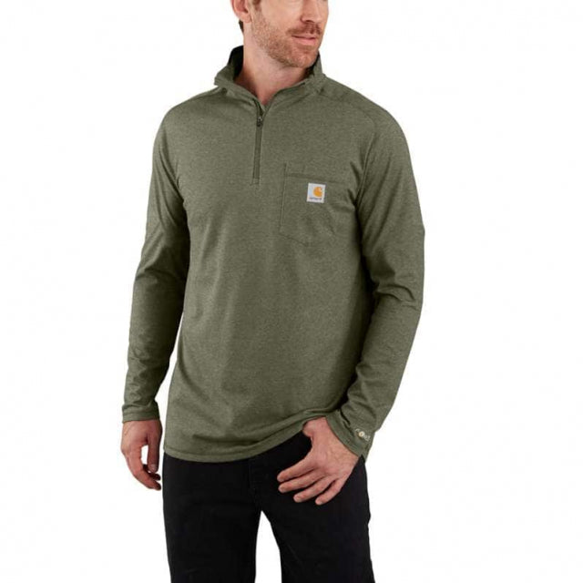 Carhartt Men's Force Relaxed Fit Medium Weight Long-Sleeved QZip T-Shirt Basil Heather