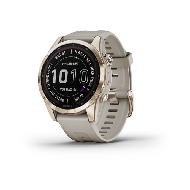 Garmin Fenix 7S Sapphire Solar Edition Watch Cream Gold Ti Sand