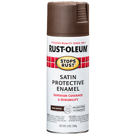 RUST-OLEUM 12 OZ Stops Rust Protective Enamel Spray Paint -Satin Dark Brown DKBRN