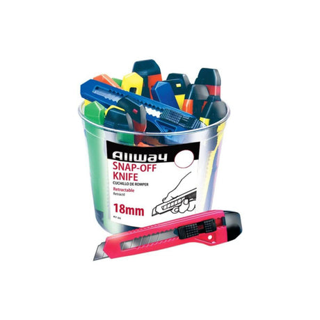Allway Tools Bucket 8- Point 18Mm Snap Off Knife, Neon, Bagged, (25/Bucket)