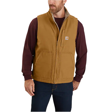 Carhartt Men's Loose Fit Washed Duck Sherpa-lined Mock-neck Vest Carhartt brown