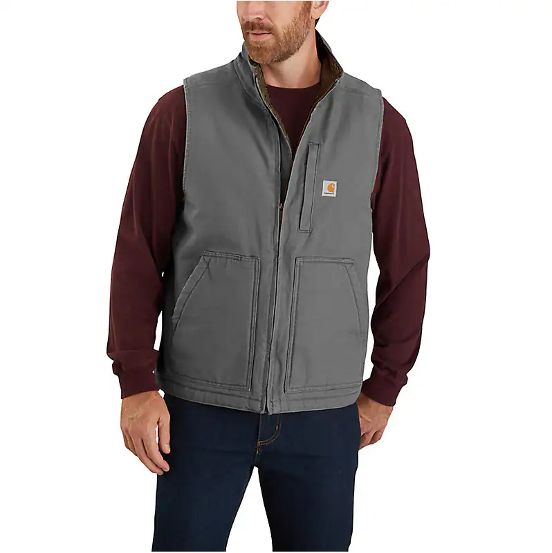 Carhartt Men's Loose Fit Washed Duck Sherpa-lined Mock-neck Vest Gravel