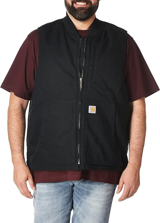 Carhartt Men's Loose Fit Washed Duck Insulated Rib Collar Vest Black