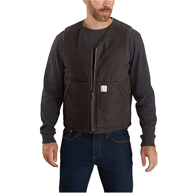 Carhartt Men's Relaxed Fit Washed Duck Sherpa-lined Vest Dark brown