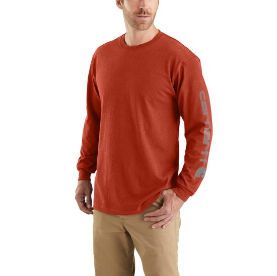 Carhartt Men's Loose Fit Heavyweight Long-sleeve Logo Sleeve Graphic T-shirt R66 chili pepr hthr
