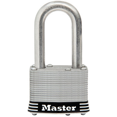 Master Lock Laminated Pin Tumbler Padlock, 1-1/2in Shackle STAINLESS_STEEL