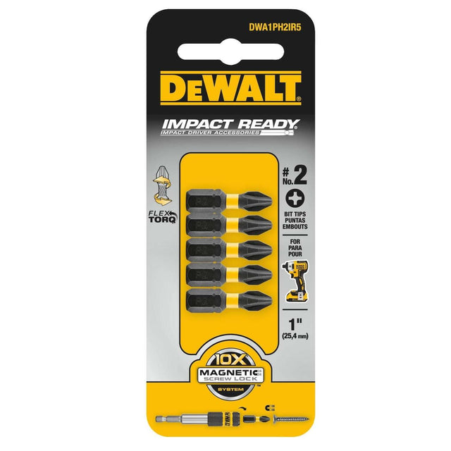 Dewalt FlexTorq Impact Ready Phillips No.2 X 1 IN. Screwdriver Bit - BLACK OXIDE - 5 PACK