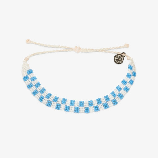 Pura Vida Bracelets Woven Seed Bead Checkerboard Bracelet Blue & White