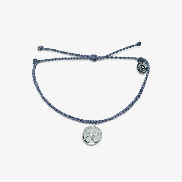 Pura Vida Bracelets Crystal Wave Coin Silver Bracelet Columbia Blue