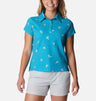 Columbia Women's PFG Super Sun Drifter Short Sleeve Polo Shirt Ocean Teal Keys