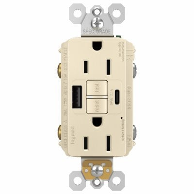 Pass & Seymour 15A Tamper Resistant Self Test GFCI USB-Type A/C Outlet, Light Almond LIGHT_ALMOND