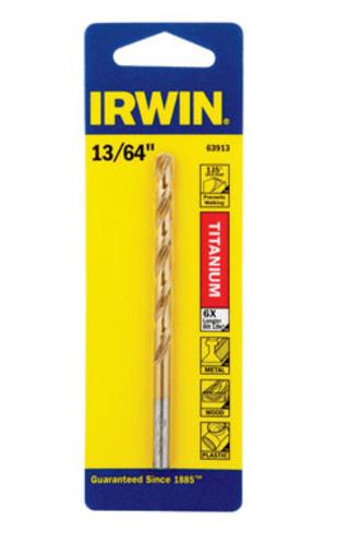 IRWIN INDUSTRIAL TOOL Titanium Nitride Coated HSS Jobber Length Bit 13/64 in.