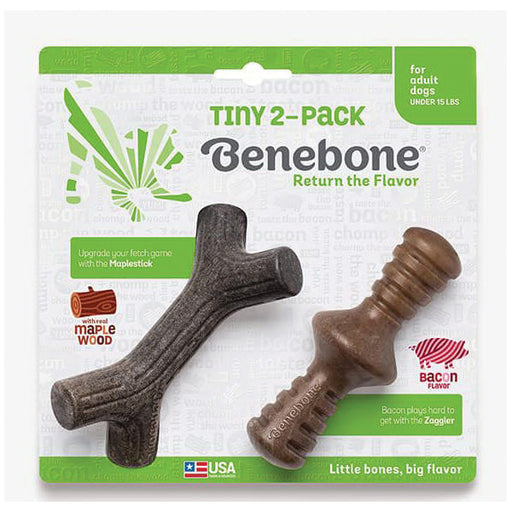 Benebone Maplestick/Bacon Zaggler for Adult Dogs- Tiny, 2 pack BACON