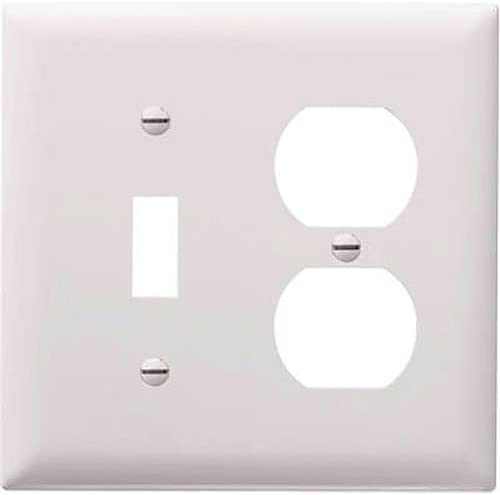 Pass & Seymour 2 Gang Toggle Switch/Duplex Receptacle Wall Plate, White WHITE / 2G