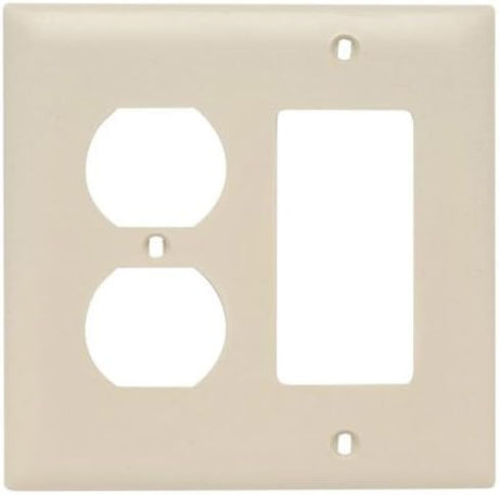 Pass & Seymour 2 Gang Wall Plate, Duplex + Decorator Openings, Ivory