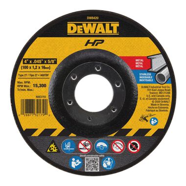 Dewalt 4 IN. X .045 IN. X 5/8 IN. HP Cutting Wheel Type 27 THIN /  / 045X7/8