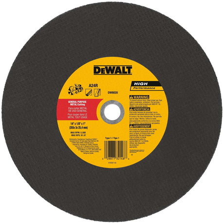 Dewalt 14 IN. x 1/8 IN. x 1 IN Type 1 High Performance Cutting Wheel