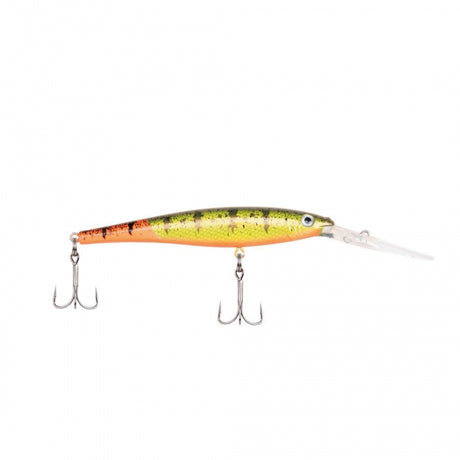 Berkley Flicker Minnow | 1/4 oz | 3in | 7.5cm | 8 | 14'-17' | 4.3m-5.2m | Model #FFMN7D-FTHP Firetail Hot Perch