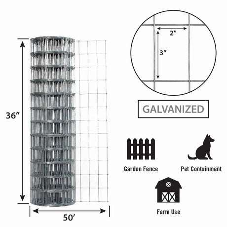 Garden Zone Garden Craft Rabbit Guard Steel Wire Fence, Galvanized, 36in x 50ft, 2in x 3in Openings