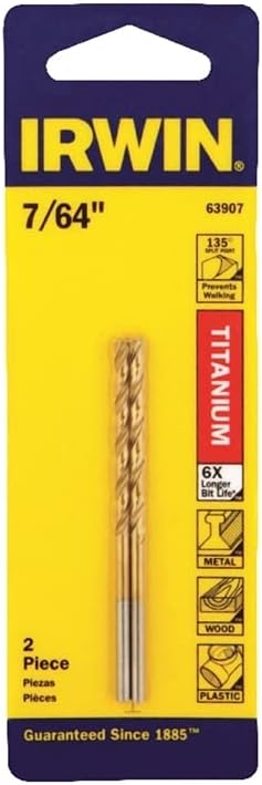 IRWIN INDUSTRIAL TOOL Titanium Nitride Coated HSS Jobber Length Bit 7/64 in.