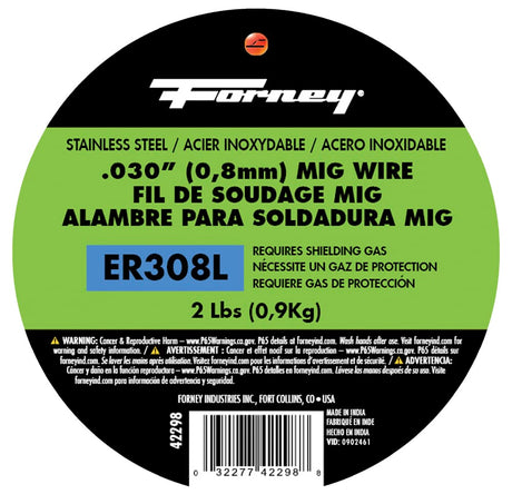 Forney ER308L, MIG Welding Wire, Stainless Steel (SS), .030 in x 2 Pound / 2LB