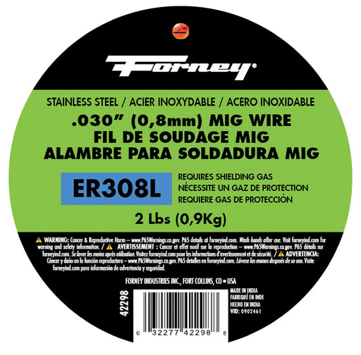 Forney ER308L, MIG Welding Wire, Stainless Steel (SS), .030 in x 2 Pound / 2LB