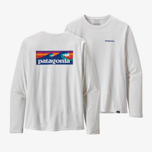 Patagonia Men's Long Sleeve Cap Cool Daily Graphic Shirt - Waters Boardshortlogo/white