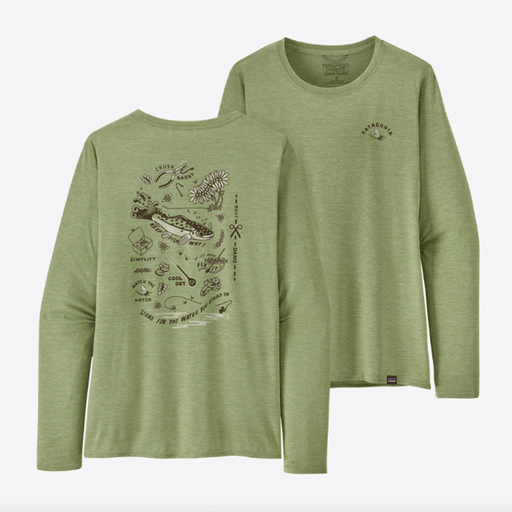 Patagonia Women's Long-Sleeved Capilene Cool Daily Graphic Shirt Action Angler: Salvia Green X-Dye