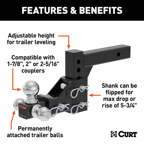 Curt Manufacturing Adjustable Tri-Ball Mount