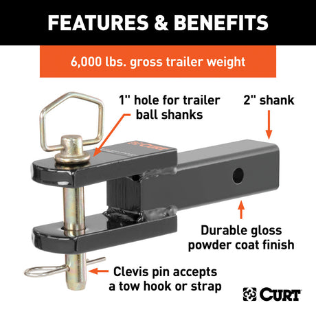 Curt Manufacturing Clevis Pin Ball Mount With 1 Inch Diameter Pin