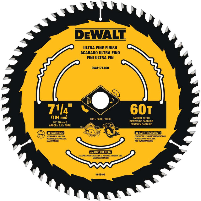 Dewalt 7-1/4 IN. X 5/8 IN. 60-Tooth Tungsten Carbide Circular Saw Blade