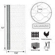 Garden Zone 72in x 150ft Galvanized Chicken Wire with 2in Openings / 2IN_20GA