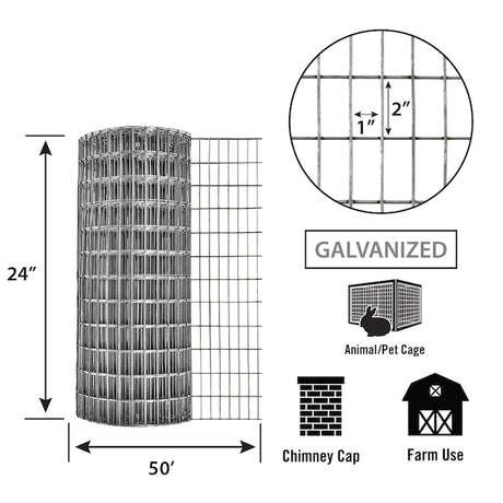 Garden Zone 24in x 50ft Galvanzed Welded Wire Fence with 1in x 2in Openings