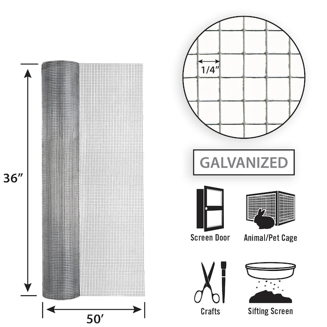 Garden Zone 36in x 50ft Galvanized Hardware Cloth with 1/4in Openings .25IN_3X50FT_23GA