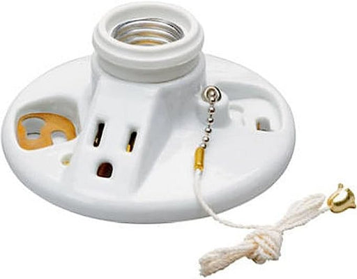 Pass & Seymour 125V Incandescent Lampholder with Outlet, White Porcelain WHITE
