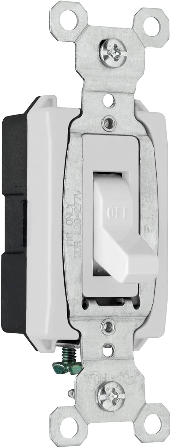 Pass & Seymour 15A 120/277V Commercial Single Pole Toggle, White WHITE / 20A