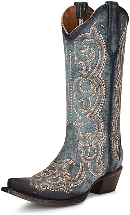 Corral Boots Blue Jean Embroidery and Triad Snip Toe BLUE