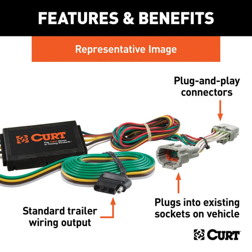 Curt Manufacturing Custom Wiring Harness, 4-Way Flat Output; Select Kia Rondo, Soul