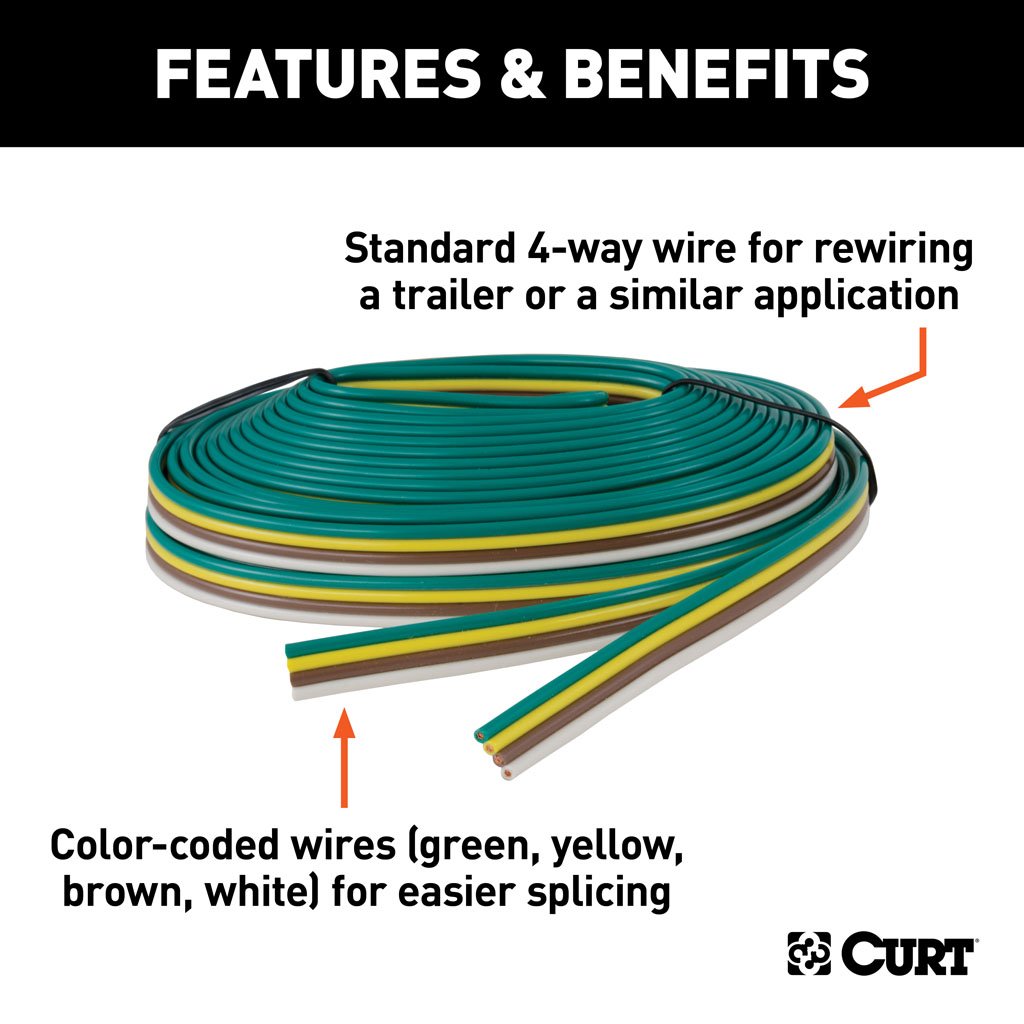 Curt Manufacturing Bonded 4-Way Trailer Wiring; 25' Spool